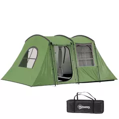 Outsunny 4 Man Tunnel Tent, Family Camping Tent with Porch, Bedroom and Living Area, Sewn in Groundsheet, 3000mm Waterproof, Portable with Bag for Hiking, Festival, Backpacking, Green - 1