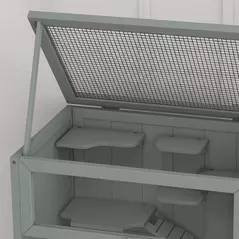 PawHut Wooden Hamster Cage 3 Tier House w/ Storage Shelf, Openable Top for Gerbils, Grey - 9