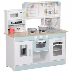 AIYAPLAY Toy Kitchen, Pretend Role Play Kitchen with Hob, Sound, Light, Coffee Machine, Ice Maker, Microwave - 1