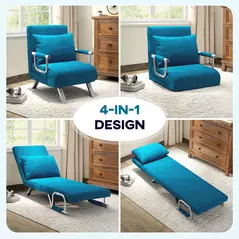 HOMCOM 4-in-1 Faux Suede Chair Bed - Blue - 5