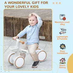 AIYAPLAY Kids Balance Bike for 1-3 Years Old with Adjustable Seat, Silent Wheels, White - 8