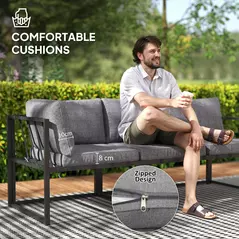 Outsunny Three-Piece L Shaped Garden Furniture Set with Cushions - Grey - 5