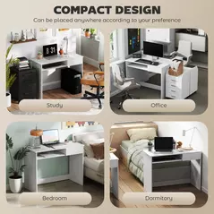 HOMCOM 100cm Compact Computer Desk with Keyboard Tray, Home Office Desk with Drawer for Bedroom Study, White - 6