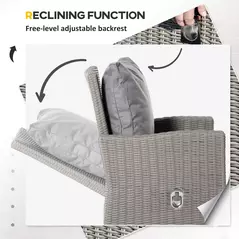 Outsunny 5 Pieces Outdoor PE Rattan Garden Furniture with Cushions, Patio Lounge Adjustable Backrest Chairs, Footstools and Cooler Bar Coffee Table & Cover, Grey - 8