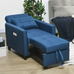 HOMCOM Linen-Look Single Chair Bed - Blue - 2