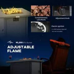 Outsunny Rattan-style Propane Gas Fire Pit Table with 40,000 BTU Burner, Square Smokeless Firepit Patio Heater with Thermocouple, Lava Rocks, Waterproof Cover, Spark Guard and Lid, Grey - 5