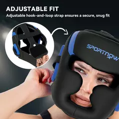 SPORTNOW Boxing Headguard w/ Adjustable Strap for Sparring, Kickboxing, MMA, Blue/Black - 5