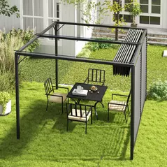 Outsunny 3 x 2.8m Metal Pergola, with Retractable Fabric Roof - Grey - 7