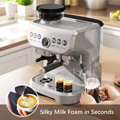 HOMCOM 15 Bar Coffee Machine, with Adjustable Grind, Steamer and Accessories - Silver Colour - 6
