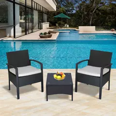 Outsunny 2 Seater Rattan Bistro Set, Steel-Black - 2
