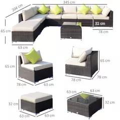 Outsunny 8 Piece Rattan Corner Sofa Set with Wide & Deep Seat, Assembled Aluminium PE Rattan Garden Furniture Set with Thick Cushions and Glass Top Table for Outdoor, Conservatory, Mixed Brown - 3