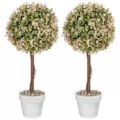 HOMCOM Set of 2 Decorative Artificial Plants, Murraya Flowers in Pot, Fake Plants for Home Indoor outdoor Decor, 60cm, Cream White - 1