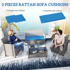 Outsunny Outdoor Seat Cushion Pads for Rattan Furniture, 3 PCs Garden Furniture Cushions,  Sky Blue - 4