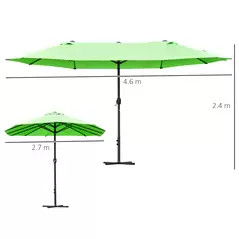 Outsunny 4.6M Sun Umbrella Canopy Double-sided Crank Sun Shade w/ Cross Base Green - 3
