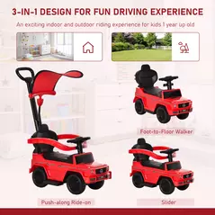 HOMCOM 3 in 1 Kids Children Ride on Push Car Toddler Sliding Car G350 Licensed Walker Foot to Floor Slider Push-Along with Horn Steering Wheel NO POWER Manual, Red - 4