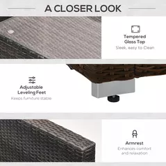 Outsunny 8 Piece Rattan Corner Sofa Set with Wide & Deep Seat, Assembled Aluminium PE Rattan Garden Furniture Set with Thick Cushions and Glass Top Table for Outdoor, Conservatory, Mixed Brown - 7