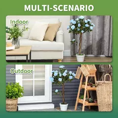 Outsunny Set of 2 Artificial Plants White Rose Floral in Pot, Fake Plants for Home Indoor Decor, 90cm, Light Blue - 4