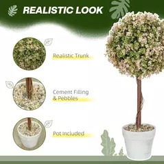 HOMCOM Set of 2 Decorative Artificial Plants, Murraya Flowers in Pot, Fake Plants for Home Indoor outdoor Decor, 60cm, Cream White - 4