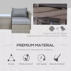 Outsunny 5 Piece Rattan Garden Furniture Set w/ 10cm Thick Cushions, Aluminium Frame Wicker Outdoor Balcony Sofa Set with Corner Armchairs, Ottomans, and Glass Top Table, Mixed Brown - 7