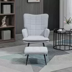 HOMCOM Armchair with Footstool, Living Room Chair, Linen Accent Chair for Bedroom, Home Study, Light Grey - 7