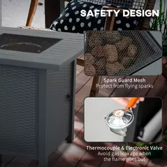 Outsunny Rattan-style Propane Gas Fire Pit Table with 40,000 BTU Burner, Square Smokeless Firepit Patio Heater with Thermocouple, Lava Rocks, Waterproof Cover, Spark Guard and Lid, Grey - 6