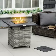 Outsunny Outdoor PE Rattan Gas Fire Pit Table, Patio Square Propane Heater with Rain Cover, Mesh Lid and Lava Stone, 40,000 BTU, Mixed Grey - 2