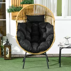 Outsunny String Rattan Egg Chair, with Padded Seat Cushion - Sand/Black - 7