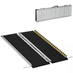 HOMCOM Wheelchair Ramp, 122L x 73Wcm, 272KG Capacity, Folding Aluminium Threshold Ramp with Non-Skid Surface, Transition Plates Above and Below for Home, Steps, Stairs, Curbs, Doorways - 1
