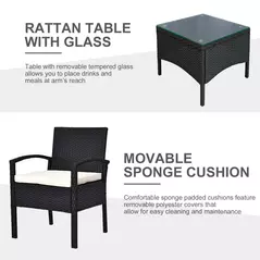 Outsunny 2 Seater Rattan Bistro Set, Steel-Black - 4