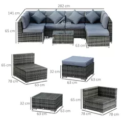 Outsunny 8 Piece Rattan Corner Sofa Set with Wide & Deep Seat, Assembled Aluminium PE Rattan Garden Furniture Set with Thick Cushions and Glass Top Table for Outdoor, Conservatory, Grey - 3