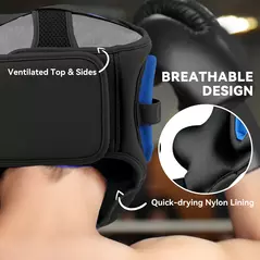 SPORTNOW Boxing Headguard w/ Adjustable Strap for Sparring, Kickboxing, MMA, Blue/Black - 6