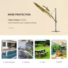 Outsunny 3m Cantilever Parasol w/ Solar Lights Power Bank Base 360° Spin Khaki - 8