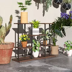 Outsunny Four-Tier Wooden Shelf Plant Stand - 2