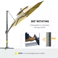 Outsunny 3m Cantilever Parasol w/ Solar Lights Power Bank Base 360° Spin Khaki - 6