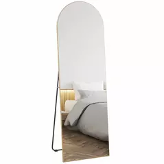 HOMCOM 150cm Arched Full Length Mirror - Gold Tone - 1