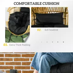 Outsunny String Rattan Egg Chair, with Padded Seat Cushion - Sand/Black - 4