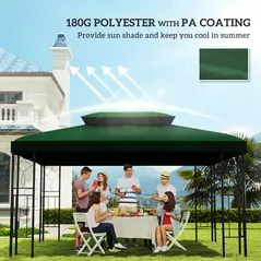 Outsunny Gazebo Roof Replacement, for 3 x 4m Frames - Green - 6