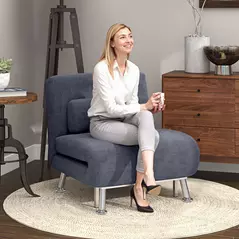 HOMCOM Single Velvet-Feel Sleeper Chair - Charcoal Grey - 2