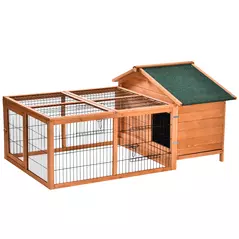 PawHut Wooden Rabbit Hutch Outdoor, Guinea Pig Hutch, Detachable Pet House Animal Cage with Openable Run & Roof Lockable Door Slide-out Tray 146 x 95 x 69cm - 1