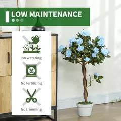 Outsunny Set of 2 Artificial Plants White Rose Floral in Pot, Fake Plants for Home Indoor Decor, 90cm, Light Blue - 6