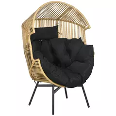 Outsunny String Rattan Egg Chair, with Padded Seat Cushion - Sand/Black - 1