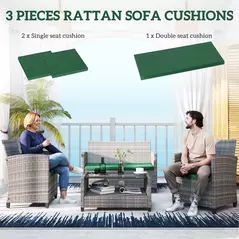 Outsunny Outdoor Seat Cushion Pads for Rattan Furniture, 3 PCs Garden Furniture Cushions, Green - 4
