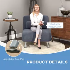 HOMCOM Single Velvet-Feel Sleeper Chair - Charcoal Grey - 7