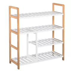 HOMCOM 4 Tier Shoe Racks Storage Stand Shelf Organizer Wood Frame 78 x 68 x 26 cm Hallway Furniture - 1