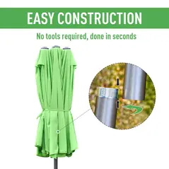 Outsunny 4.6M Sun Umbrella Canopy Double-sided Crank Sun Shade w/ Cross Base Green - 6