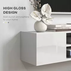 HOMCOM Floating TV Stand Cabinet for TVs up to 60", Wall Mounted TV Unit with Open Shelf, Storage Cupboards and Cable Management for Living Room, White - 6