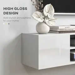 HOMCOM Floating TV Stand Cabinet for TVs up to 60", Wall Mounted TV Unit with Open Shelf, Storage Cupboards and Cable Management for Living Room, White - 6