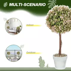 HOMCOM Set of 2 Decorative Artificial Plants, Murraya Flowers in Pot, Fake Plants for Home Indoor outdoor Decor, 60cm, Cream White - 5