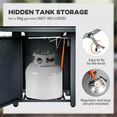 Outsunny Rattan-style Propane Gas Fire Pit Table with 40,000 BTU Burner, Square Smokeless Firepit Patio Heater with Thermocouple, Lava Rocks, Waterproof Cover, Spark Guard and Lid, Grey - 7