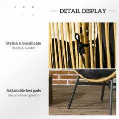 Outsunny String Rattan Egg Chair, with Padded Seat Cushion - Sand/Black - 6